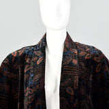 1980s Black Cotton Velvet Swing Coat