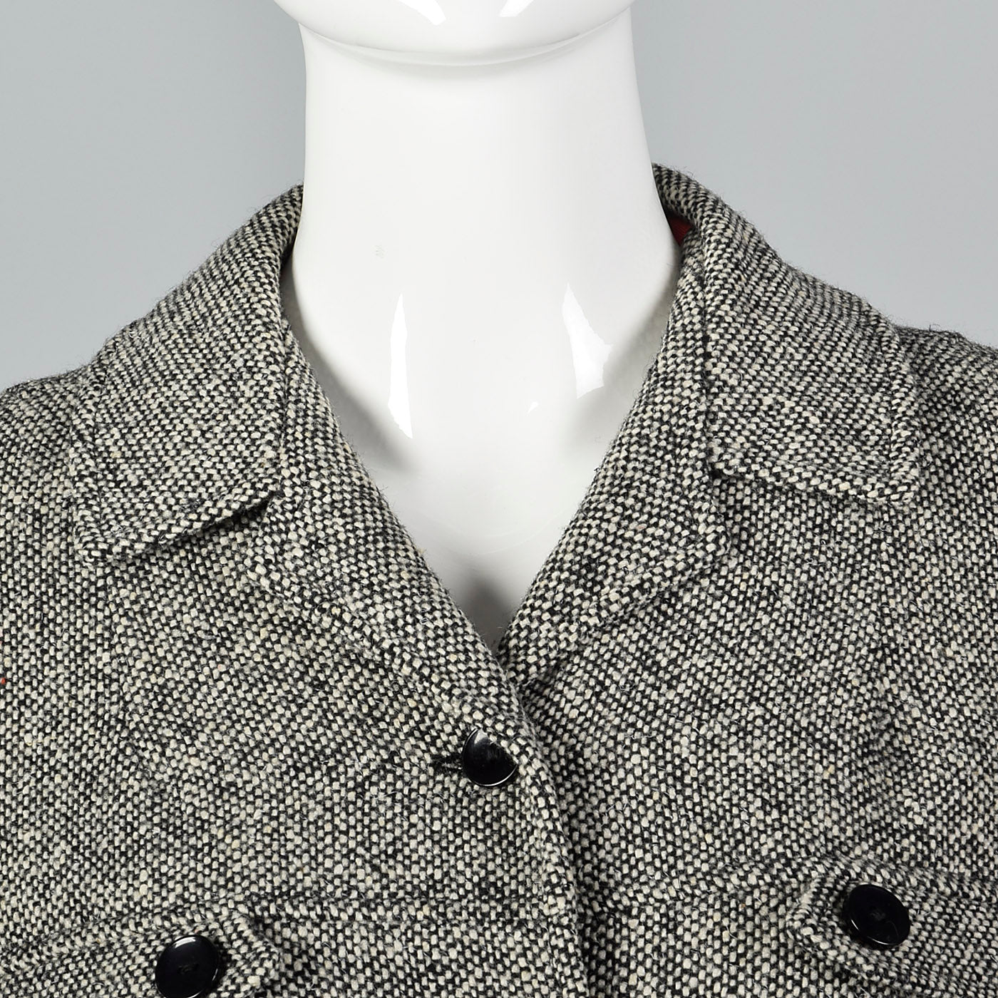 1960s Black and White Tweed Skirt Suit with Red Lining