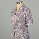 3XL 1950s Semi Sheer Day Dress Pink Pansy Button Front Print Short Sleeve