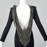 1970s Bob Mackie Black Dress with Low Cut Beaded Back
