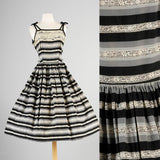 1950s Black and Gray Lace Print Dress