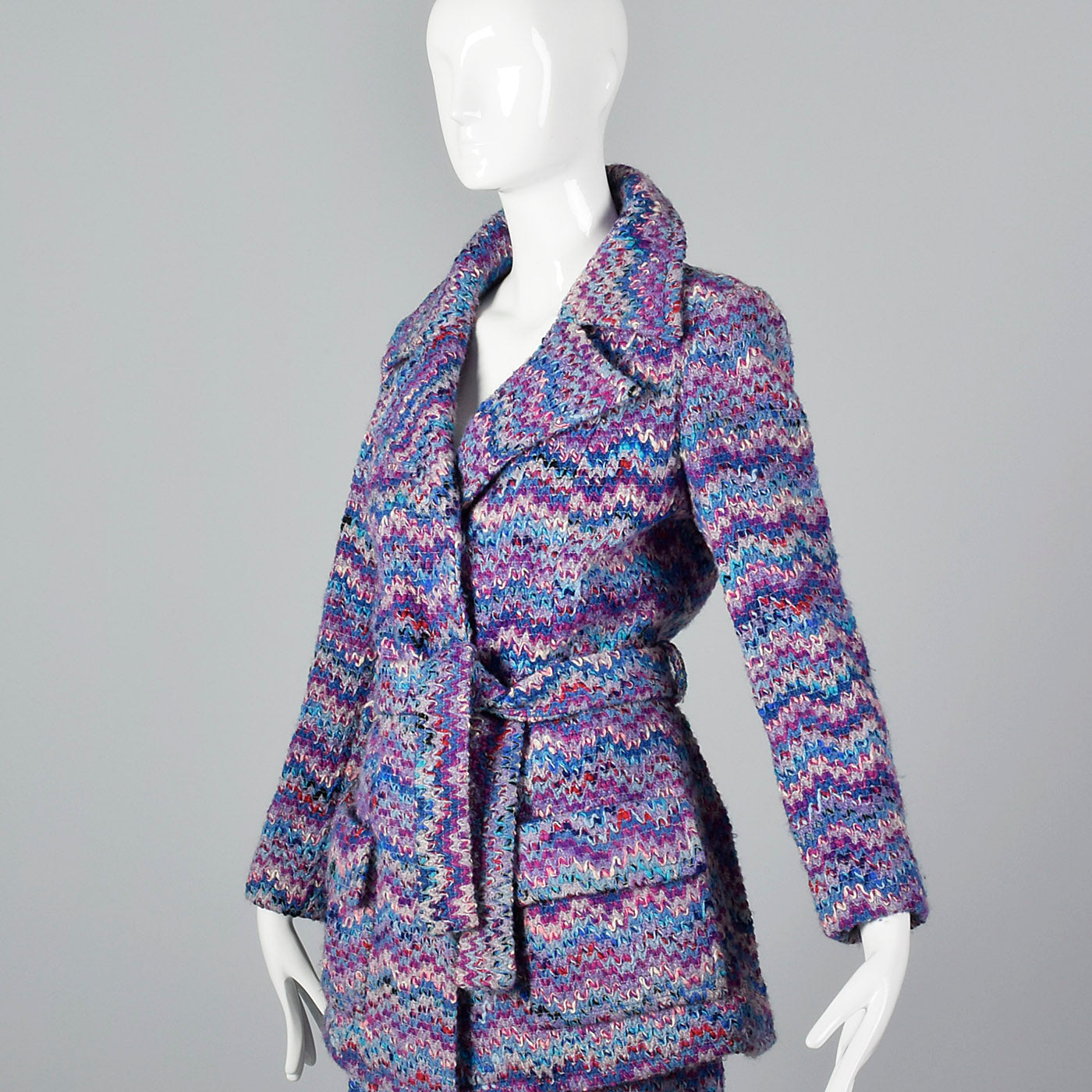 1970s Via Veneto Couture Boutique Purple Tweed Skirt Suit
