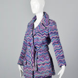1970s Via Veneto Couture Boutique Purple Tweed Skirt Suit