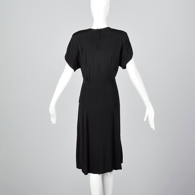 1940s Black Rayon Dress with Beaded Collar