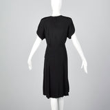 1940s Black Rayon Dress with Beaded Collar