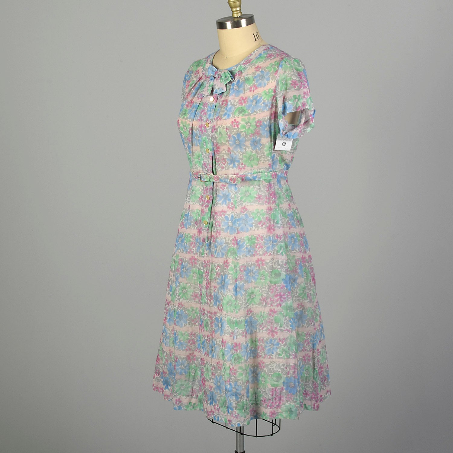 XXL 1950s Day Dress Lightweight Semi-Sheer Short Sleeve Floral Summer Casual