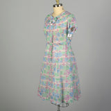 XXL 1950s Day Dress Lightweight Semi-Sheer Short Sleeve Floral Summer Casual