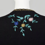 Medium-XXL 1960s Black Beaded Cardigan Sweater
