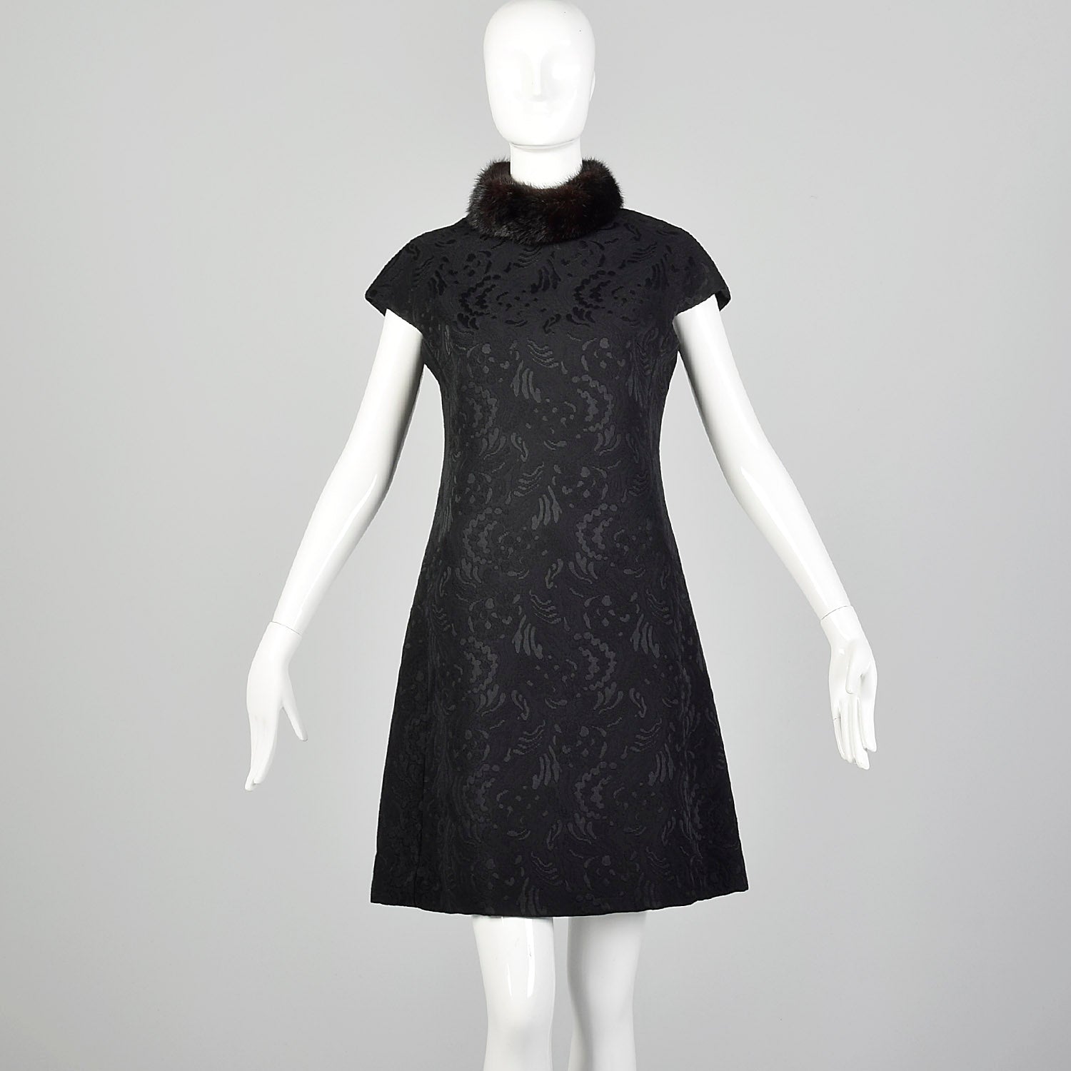 Medium 1960s Black Wool Brocade Coat and Dress Set