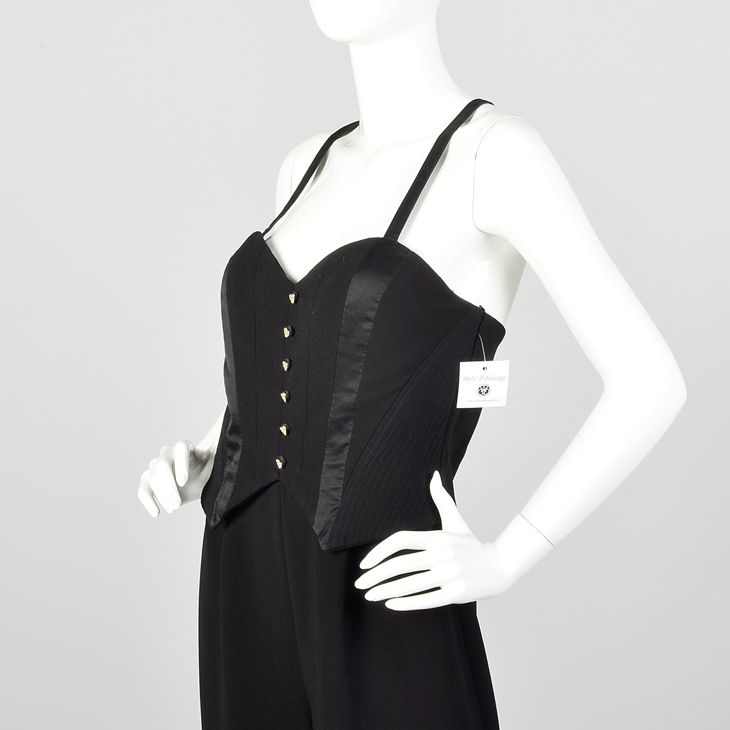 Medium 1980s Alberto Makali Jumpsuit Black Tuxedo Sleeveless Racerback Romper