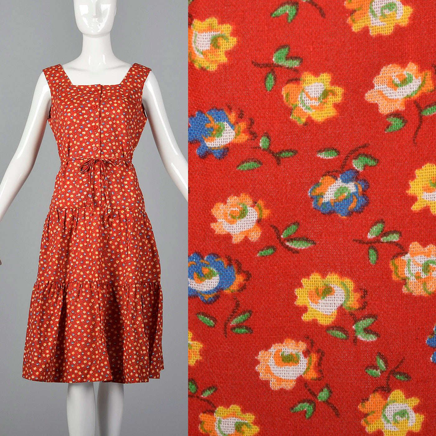 1960s Red Calico Sundress