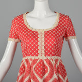 1970s Quilted Maxi Dress in Coral