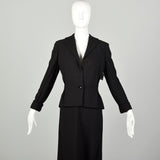 Medium 1970s Pauline Trigere Black Linen Skirt Set Sexy Jacket Classic Bias Cut Flirty Skirt