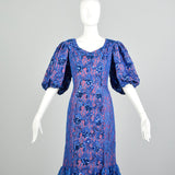 XL 1980s Mike Benet Formals Blue Sequin Lace Pageant Prom Formal Dress