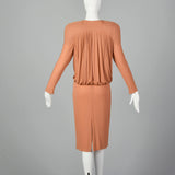 1980s Brown Silk Jersey Draped Dress