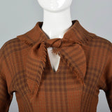 1950s Plaid Wool Dress with Attached Faux Scarf