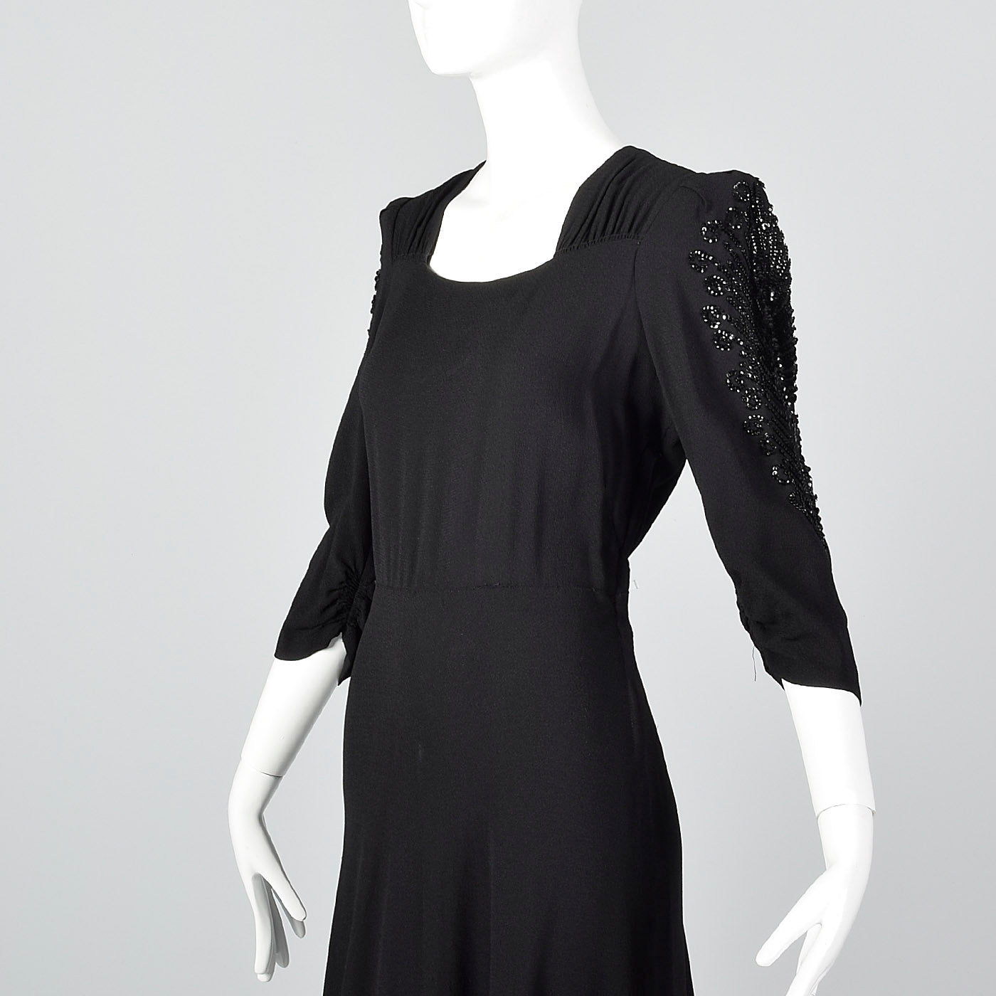 1940s Black Crepe Gown with Sequin Sleeves