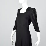 1940s Black Crepe Gown with Sequin Sleeves