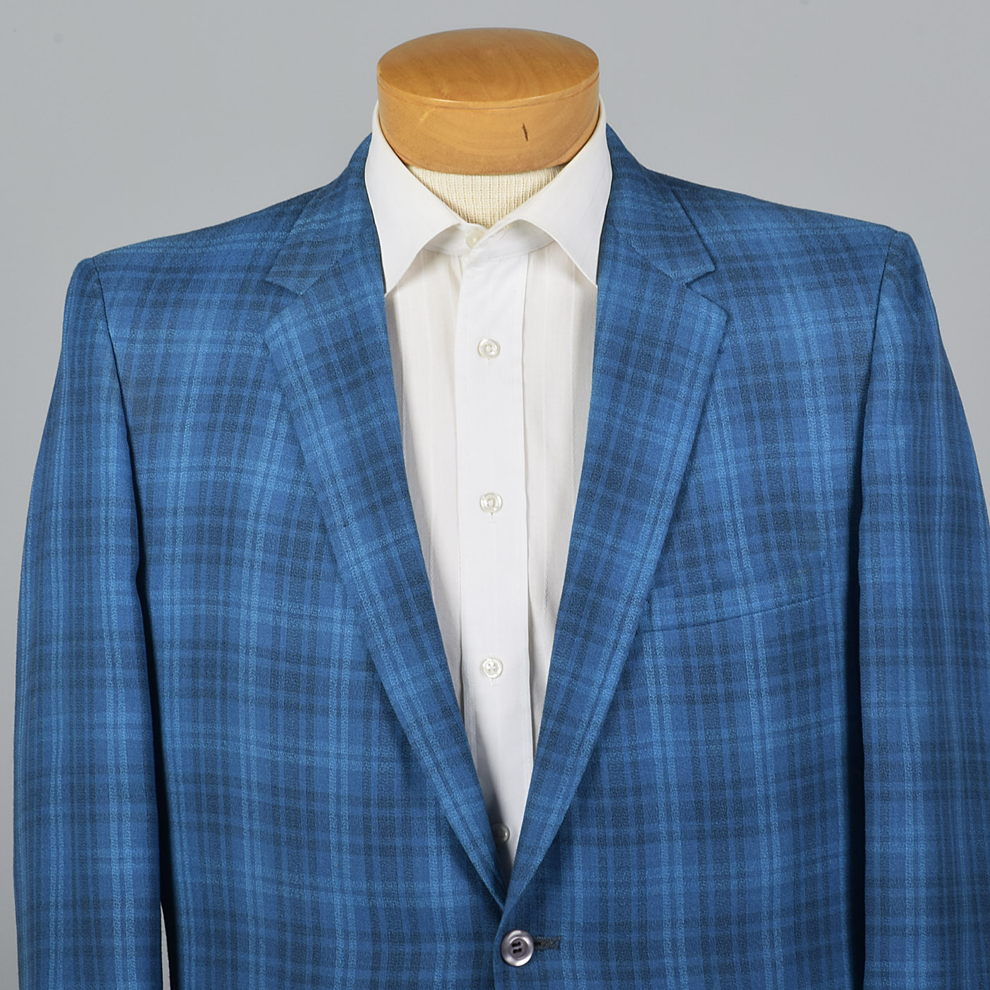 1950s Blue Plaid Jacket with Slim Lapel