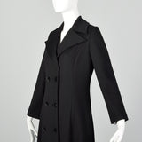 XS 1970s Double Breasted Black Maxi Coat