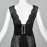1950s Black Lace Dress Over Pink and Silver Lurex