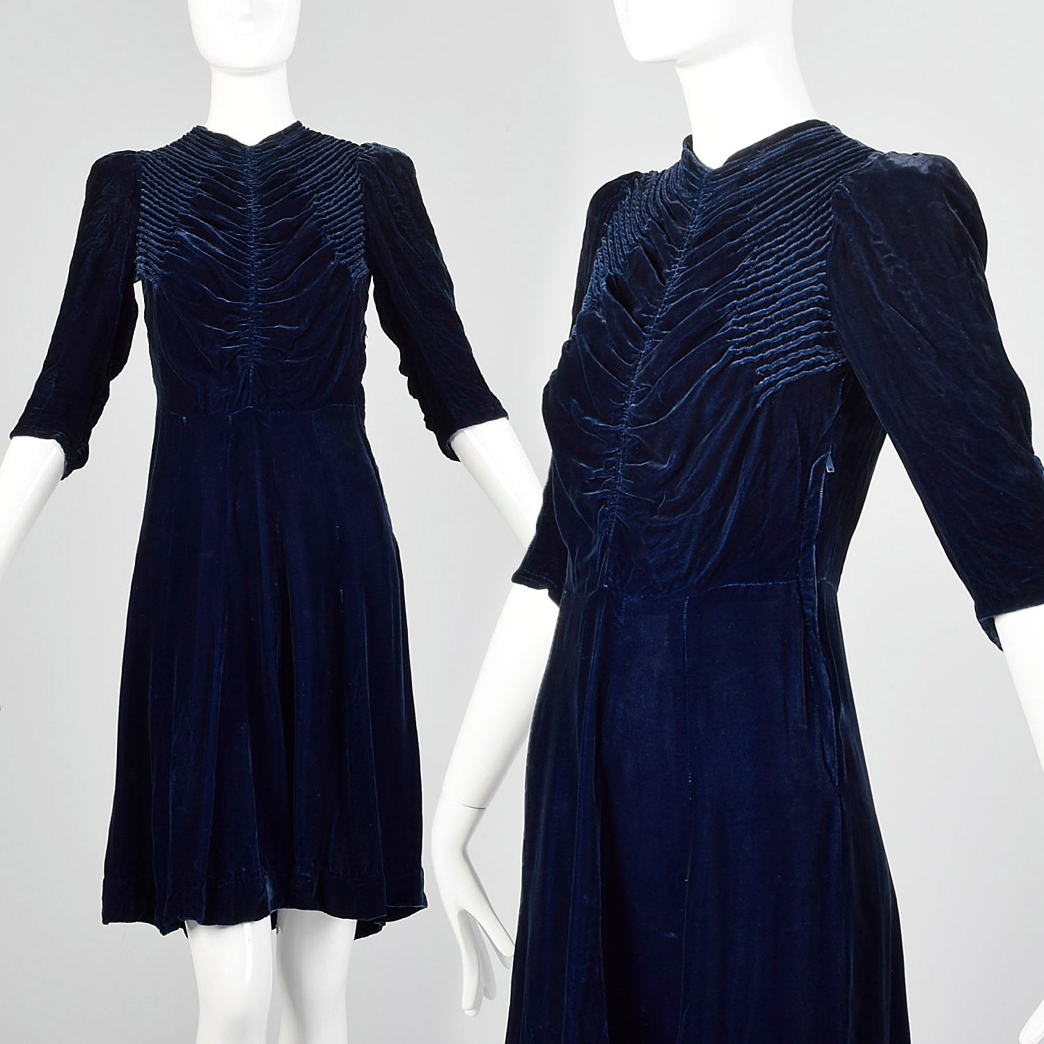 Small 1930s Blue Velvet Dress