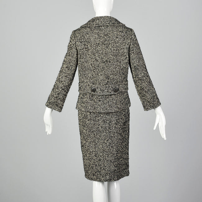 1960s Black and White Boucle Wool Skirt Suit