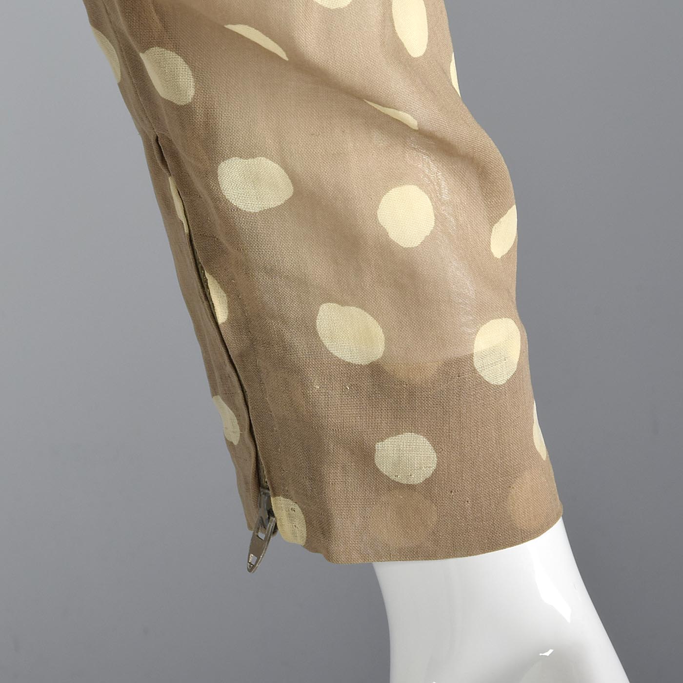 Medium 1970s Pauline Trigere Tan Polka Dot Blouse