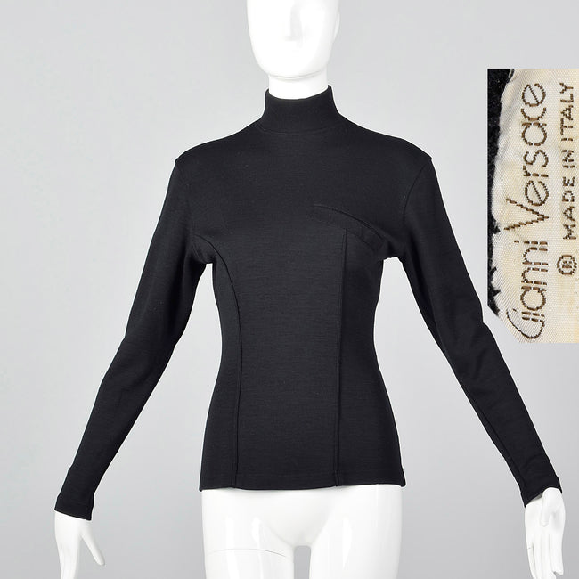 Small Gianni Versace Late 1980s Black Turtleneck Sweater