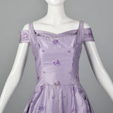 1950s Lavender Evening Dress with Floral Embroidery