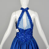 Small 1980s Ballgown Mike Bennet Dress Royal Blue Sequin Gown Prom Pageant Formal Event Full Skirt