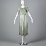 1930s Sheer Blue Silk Dress with Geometric Print