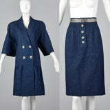1980s Galanos Denim Set with Rhinestone Detail