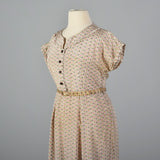1950s Pink and Green Rayon Print Dress