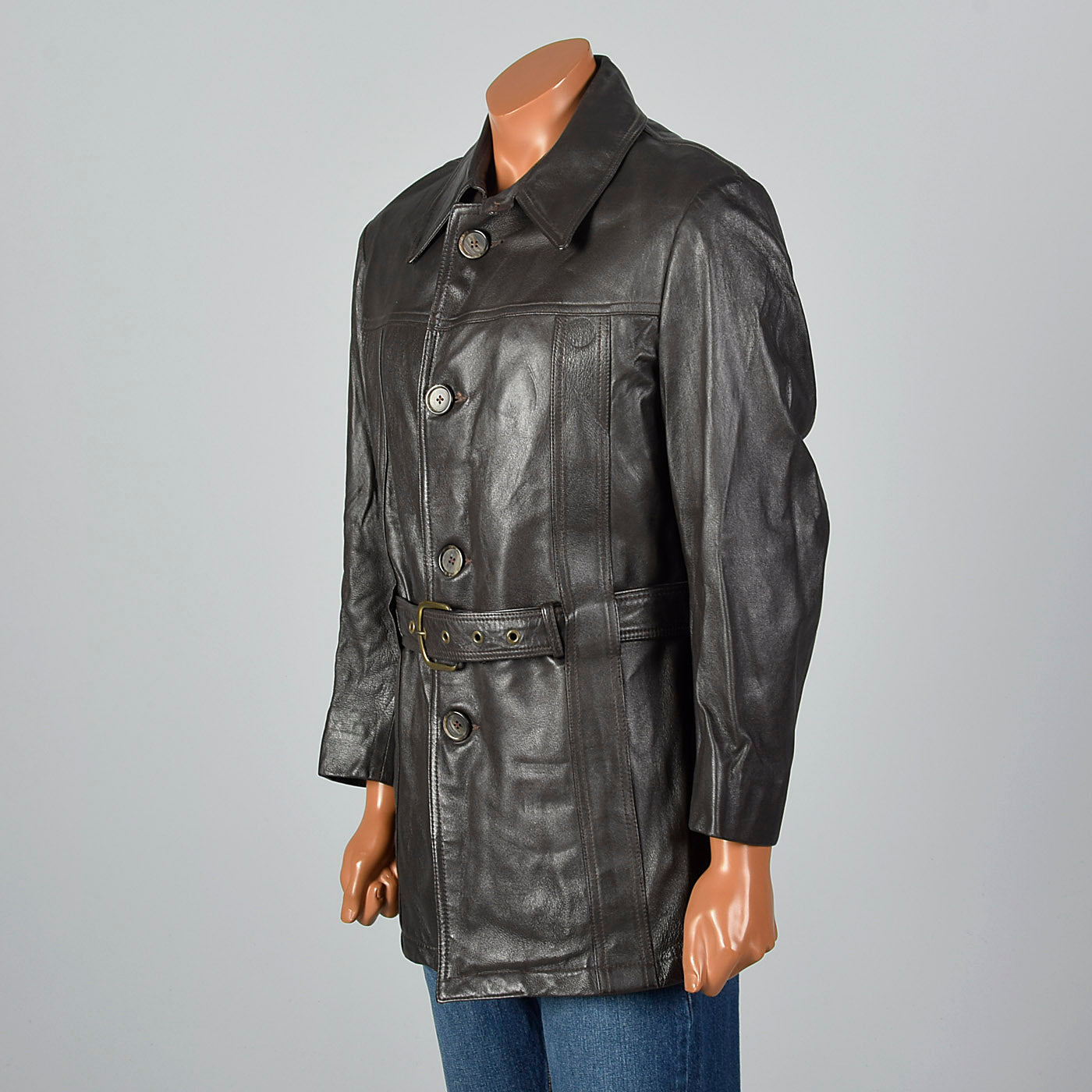 1960s Mens Belted Leather Norfolk Jacket
