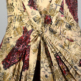 XS 1950s Beige Novelty Print Dress