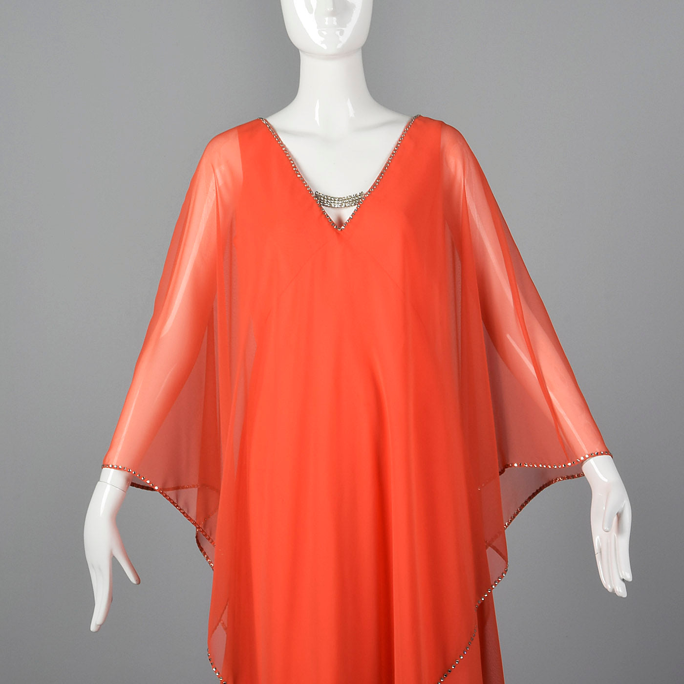1970s Estevez Evening Dress with Float Cape Shoulders