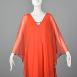 1970s Estevez Evening Dress with Float Cape Shoulders