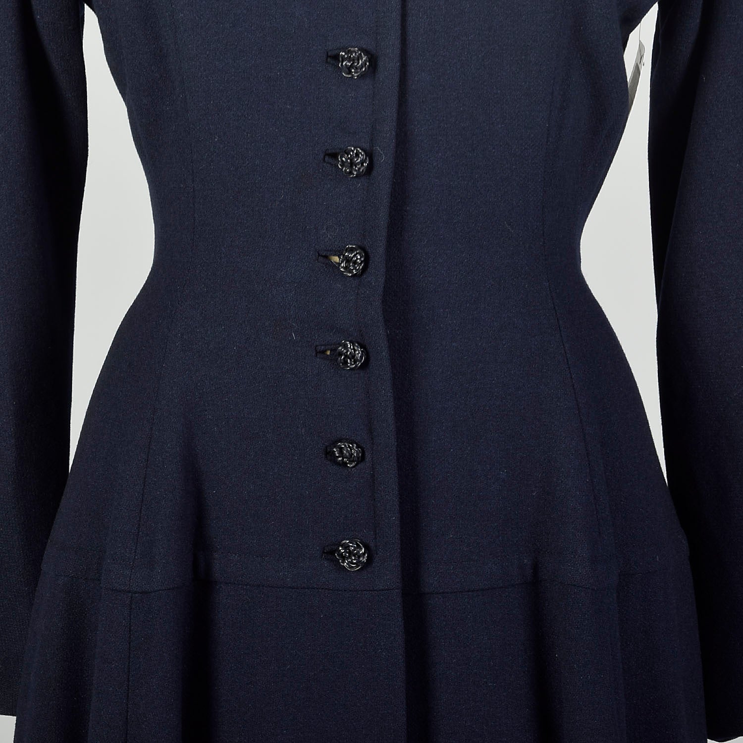 XXS 1950s Navy Blue Princess Coat Hourglass Coat Dress Winter Weight Wool