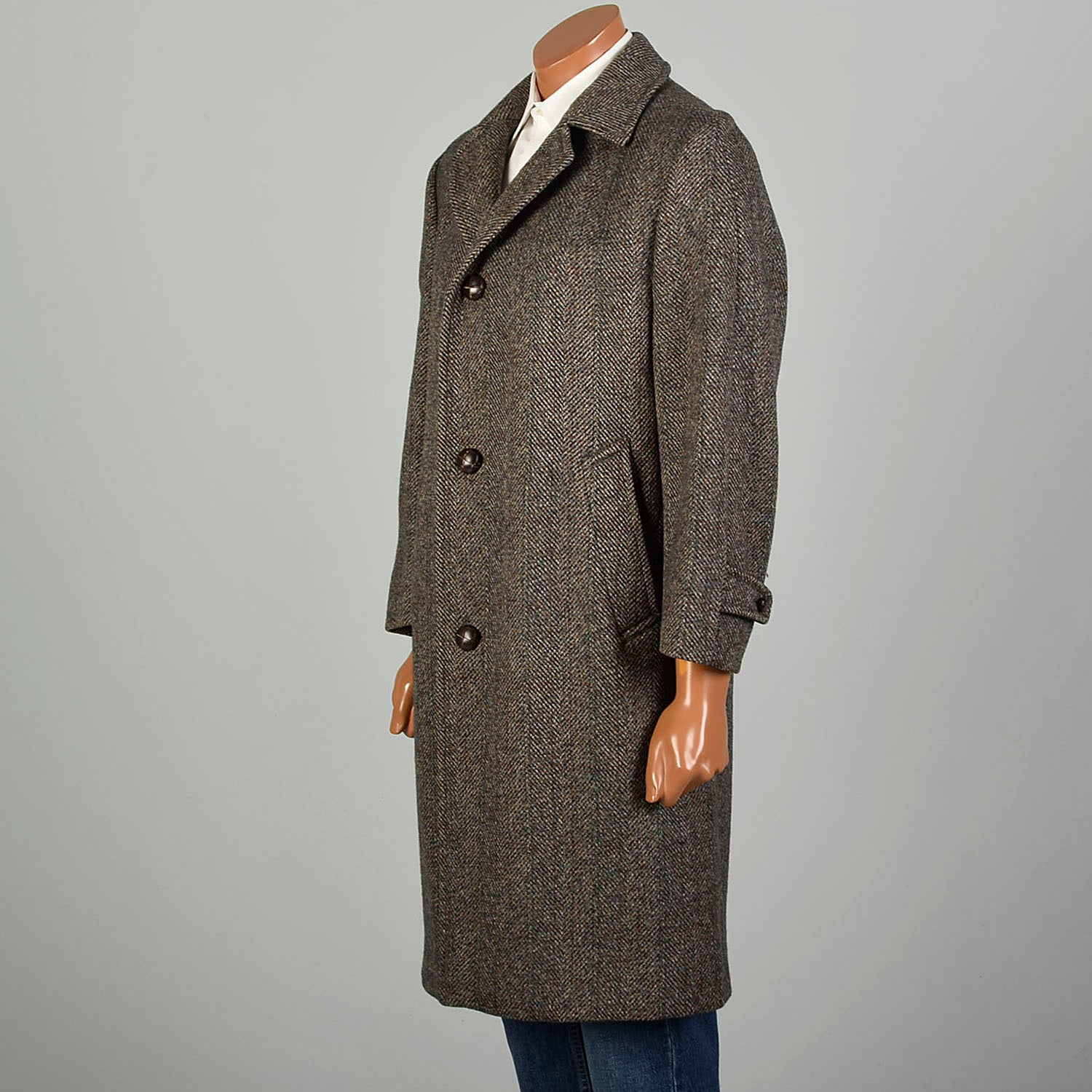 Medium 1970s Brown Wool Tweed Heavyweight Winter Coat