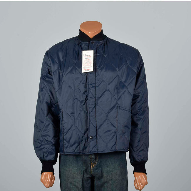 Large 1960s Navy Quilted Lightweight Jacket
