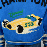 1990s Blue Knit Novelty Race Car Coat
