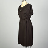 XXL 1950s Dress Belted Brown Volup Short Sleeve Cocktail Party