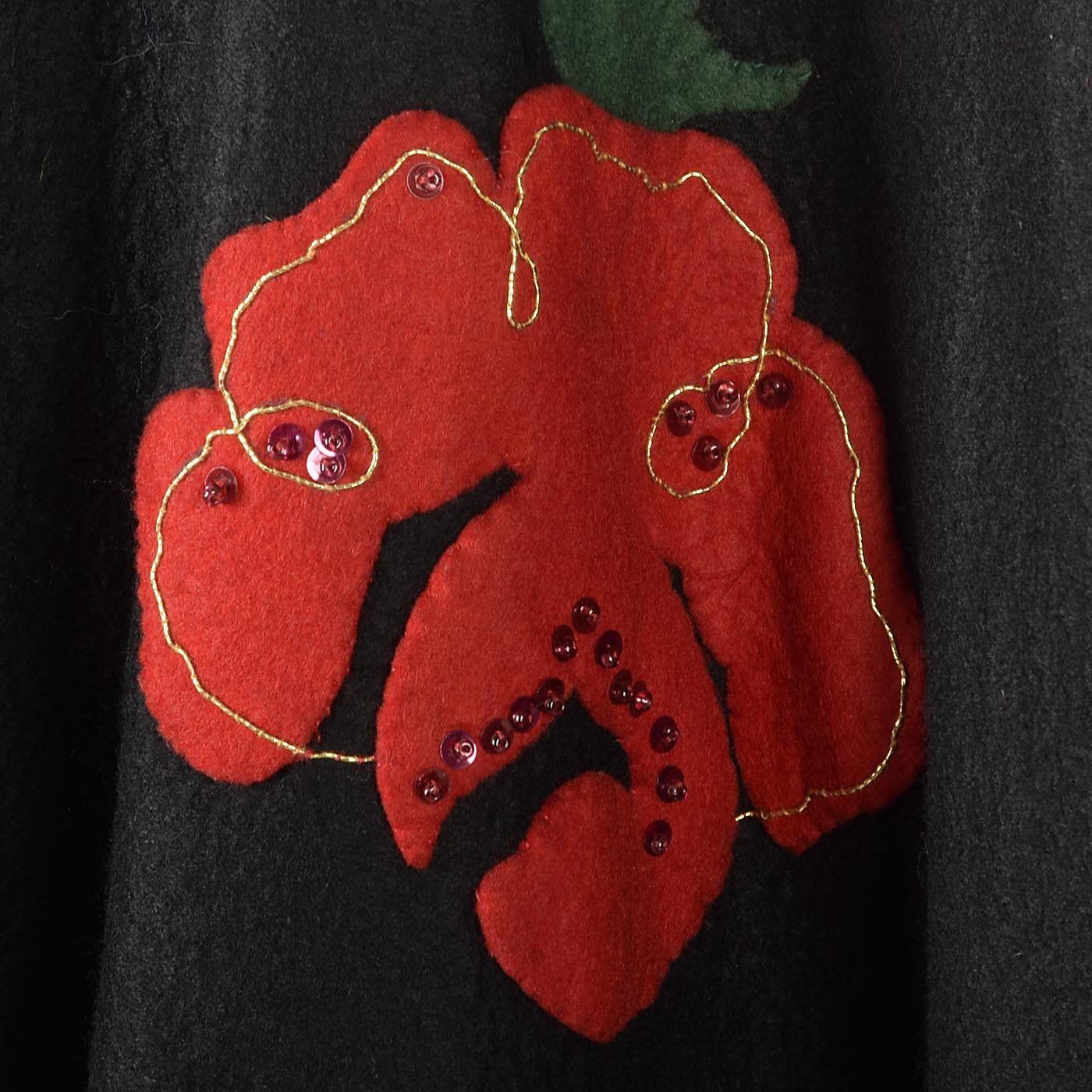 1950s Black Circle Skirt with Felt Flowers