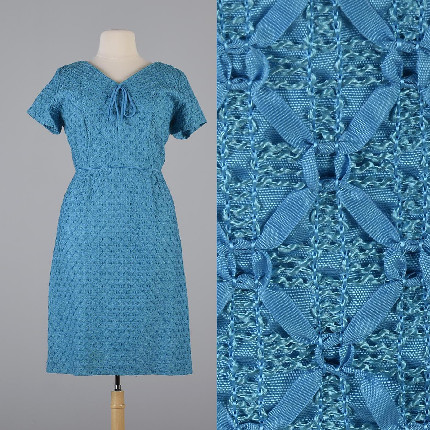 1960s Aqua Blue Ribbon Dress