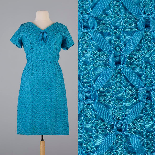 1960s Aqua Blue Ribbon Dress
