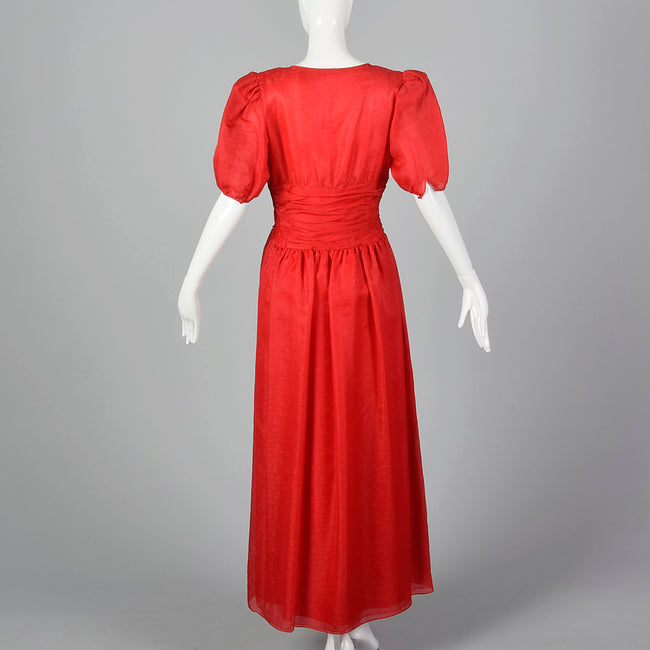 1980s Red Party Dress with Polka Dots