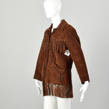 Small 1960s Brown Suede Western Jacket Hippie Boho Leather Car Coat