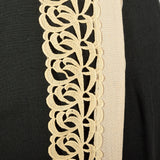 Large 1950s Wrap Dress Asymmetric Cape Collar Black Cream Applique