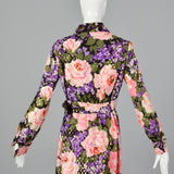 1970s Floral Maxi Dress with Metallic Polka Dots